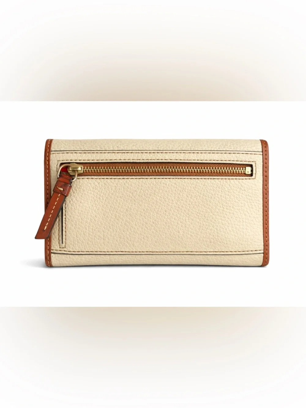 Dooney & Bourke Cream Pebble Leather Continental Wallet with Tan Trim - Picture 2 of 6